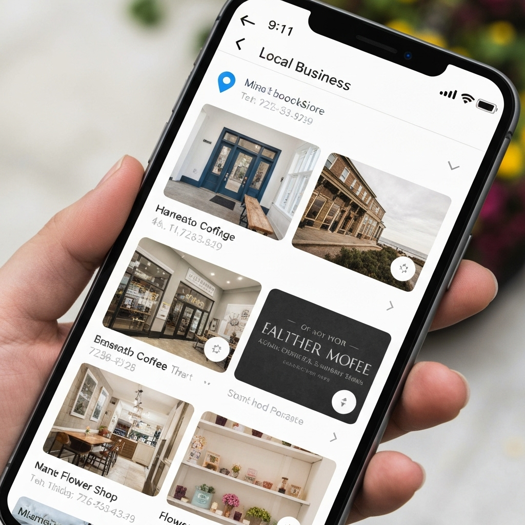 Local business search results on mobile phone